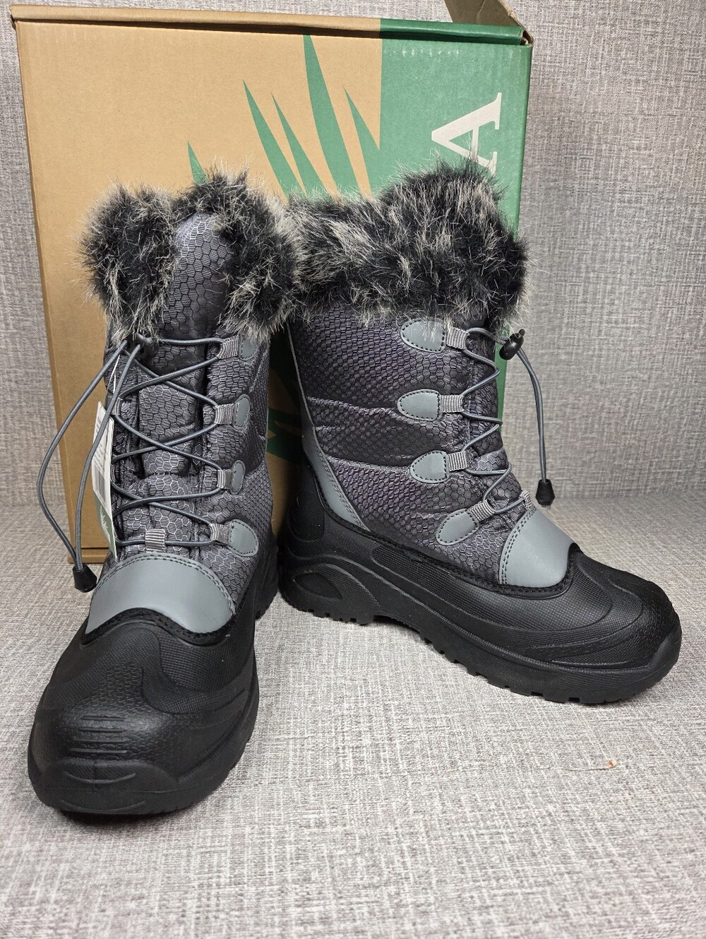 Itasca NEW Vixen Snow Winter Boots Gray Black Faux Fur Women's 9